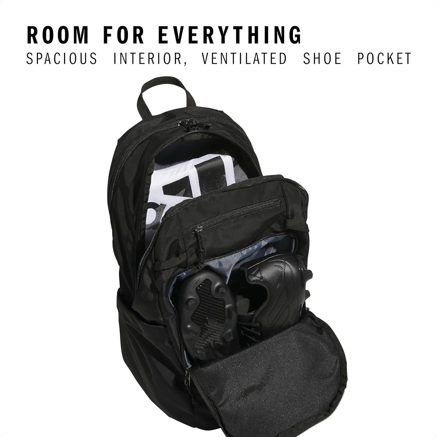 adidas Defender 5 Team Sports Backpack (33L) Durable Large Athletic Gym Laptop Travel Bag, Black/Black, One Size