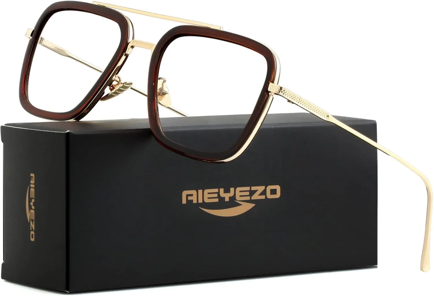 AIEYEZO Tony Stark Sunglasses Vintage Square Metal Frame Eyeglasses for Men Women - Iron Man and Edith Sun Glasses