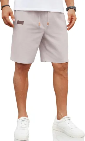 COOFANDY Mens Casual Linen Shorts Elastic Waist Drawstring Loose Fit Summer Beach Vacation Shorts with Pockets