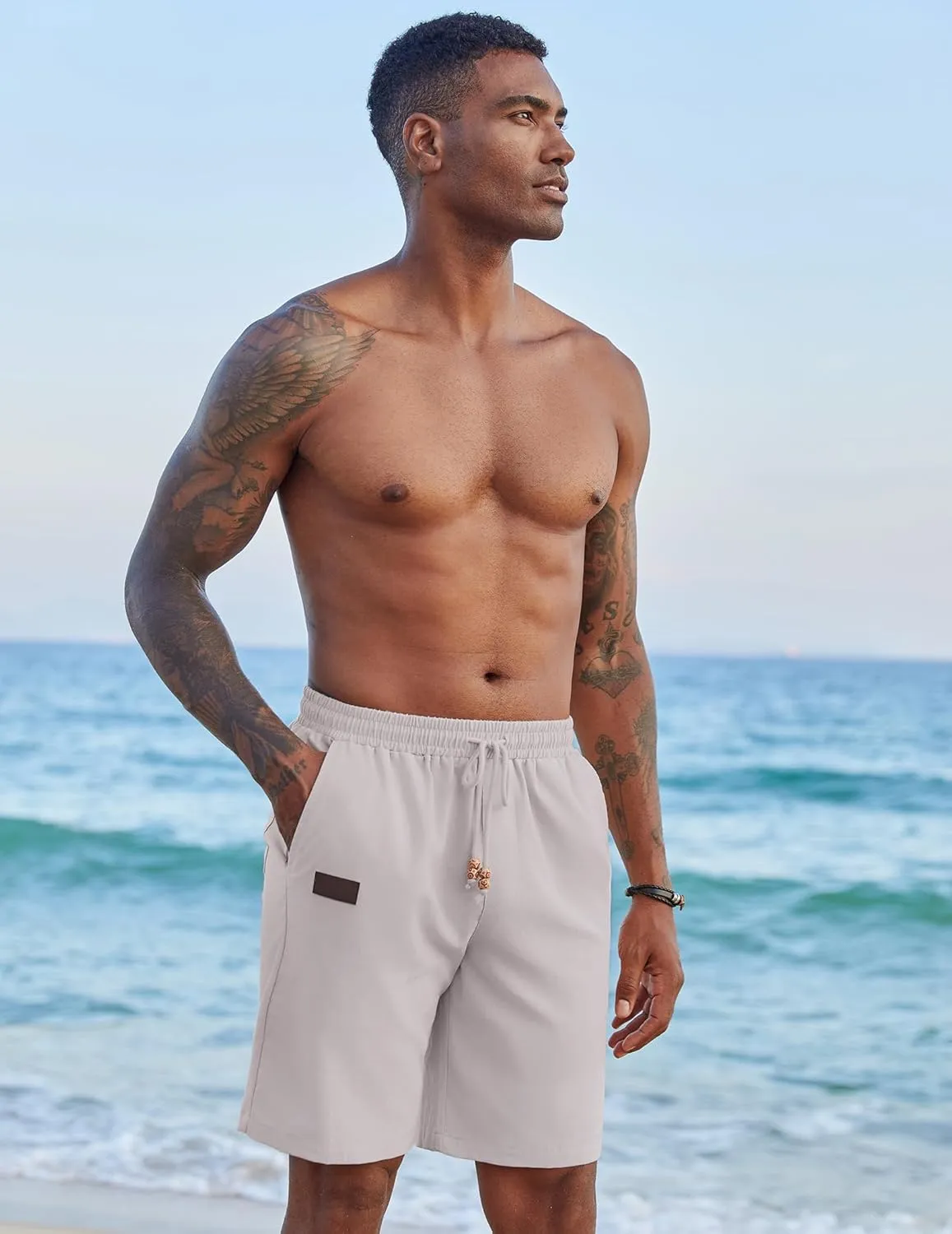 COOFANDY Mens Casual Linen Shorts Elastic Waist Drawstring Loose Fit Summer Beach Vacation Shorts with Pockets