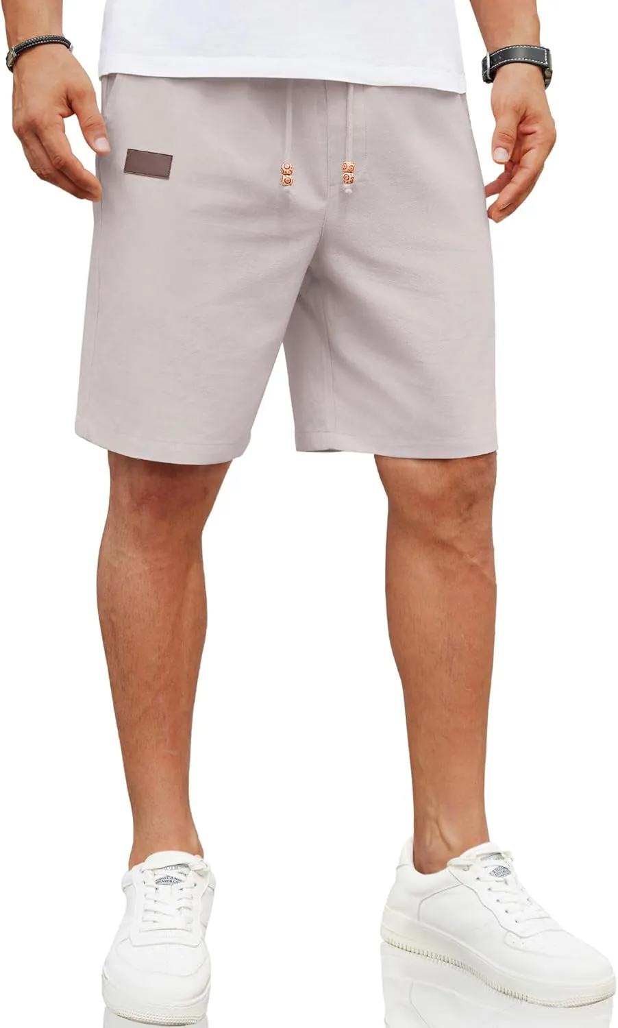 COOFANDY Mens Casual Linen Shorts Elastic Waist Drawstring Loose Fit Summer Beach Vacation Shorts with Pockets