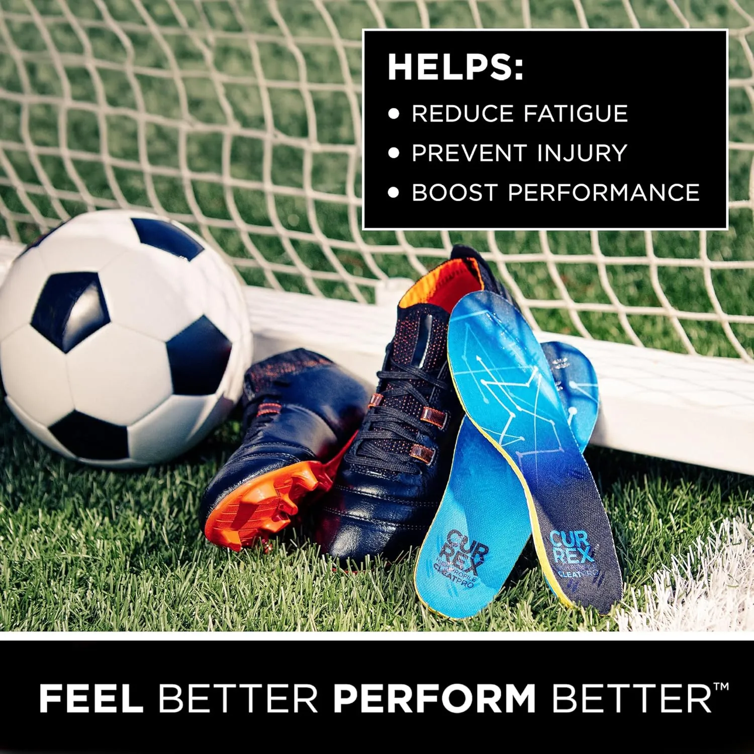 CURREX CleatPro Sport Insoles for Soccer Cleats, Football Cleats, & Field Sport Shoes  Stabilizing Inserts to Help Reduce Fatigue, Prevent Common Injuries  for Men, Women & Kids  High Arch, XS