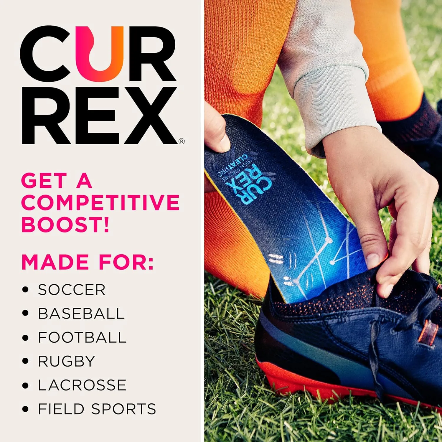CURREX CleatPro Sport Insoles for Soccer Cleats, Football Cleats, & Field Sport Shoes  Stabilizing Inserts to Help Reduce Fatigue, Prevent Common Injuries  for Men, Women & Kids  High Arch, XS