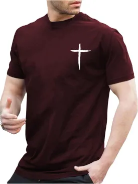 Floerns Men's Cross Print Short Sleeve T Shirt Crewneck Tee Shirts