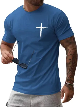 Floerns Men's Cross Print Short Sleeve T Shirt Crewneck Tee Shirts