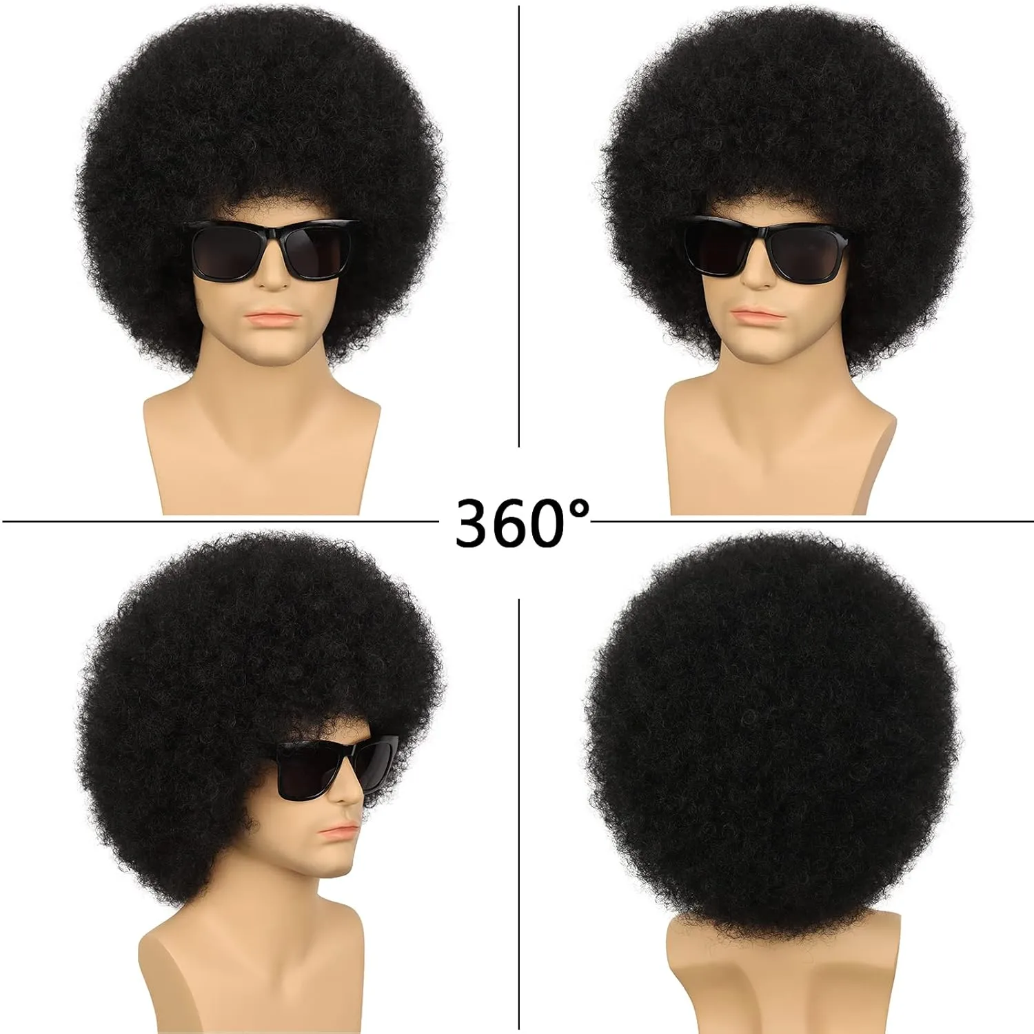 G&T Wig 70s Afro Wig for Men Disco Rocker Costume Synthetic Black Funny Wigs for Party Halloween