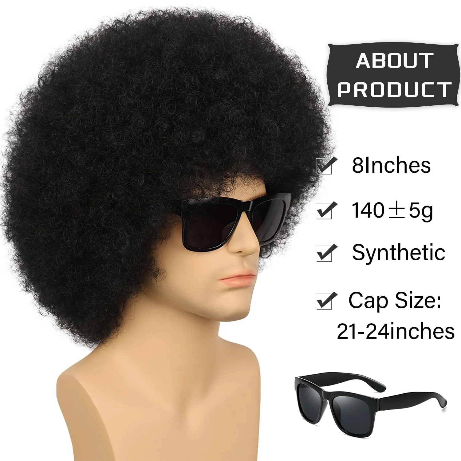 G&T Wig 70s Afro Wig for Men Disco Rocker Costume Synthetic Black Funny Wigs for Party Halloween