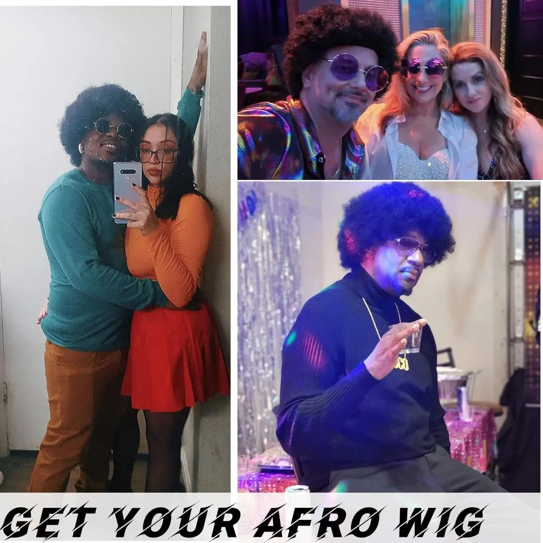 G&T Wig 70s Afro Wig for Men Disco Rocker Costume Synthetic Black Funny Wigs for Party Halloween