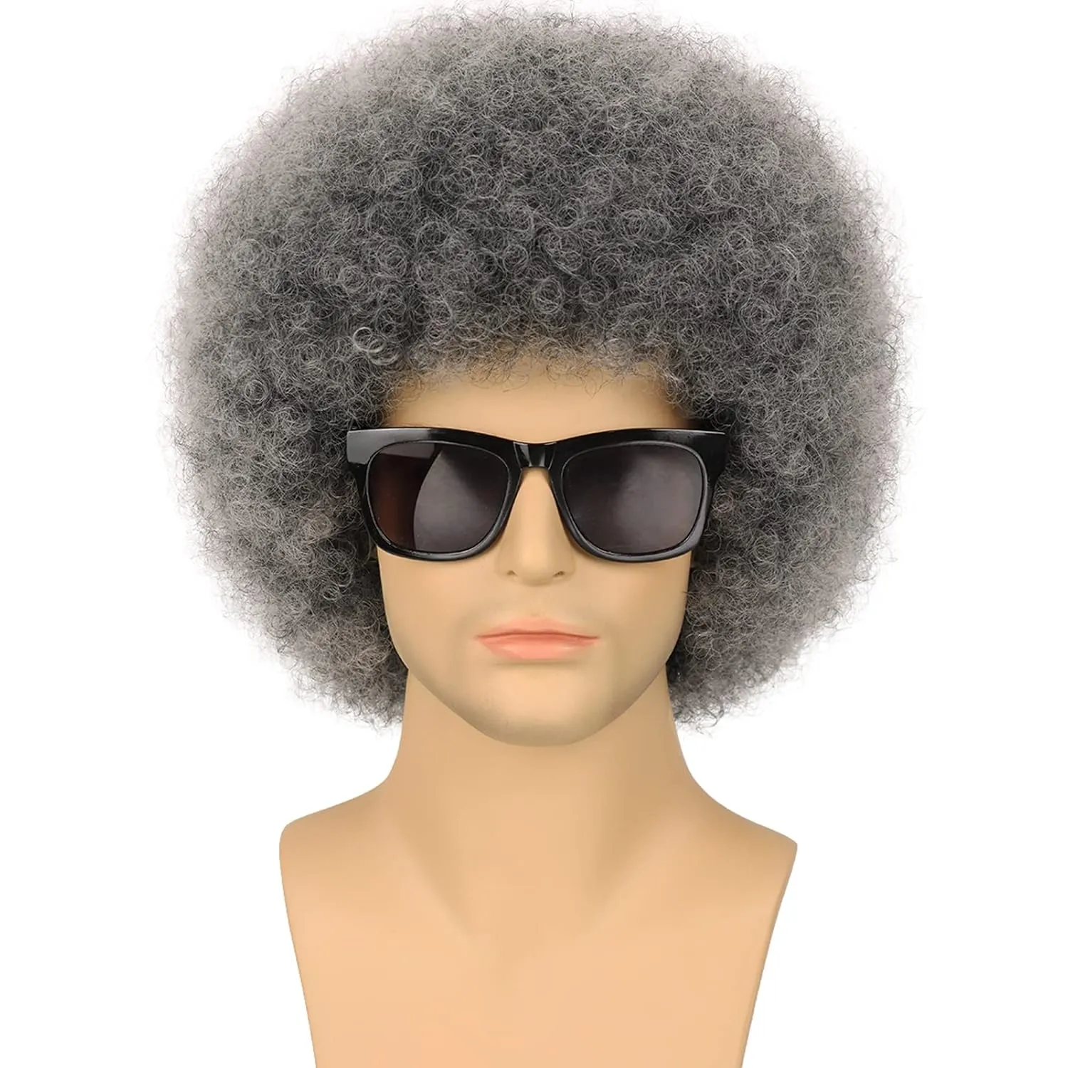 G&T Wig Grey Afro Wigs for Men Women Glueless Wear and Go Wig Curly afro 70s Disco Wig Fancy Funny Cosplay Christmas Party and Halloween Wigs. (Grey)