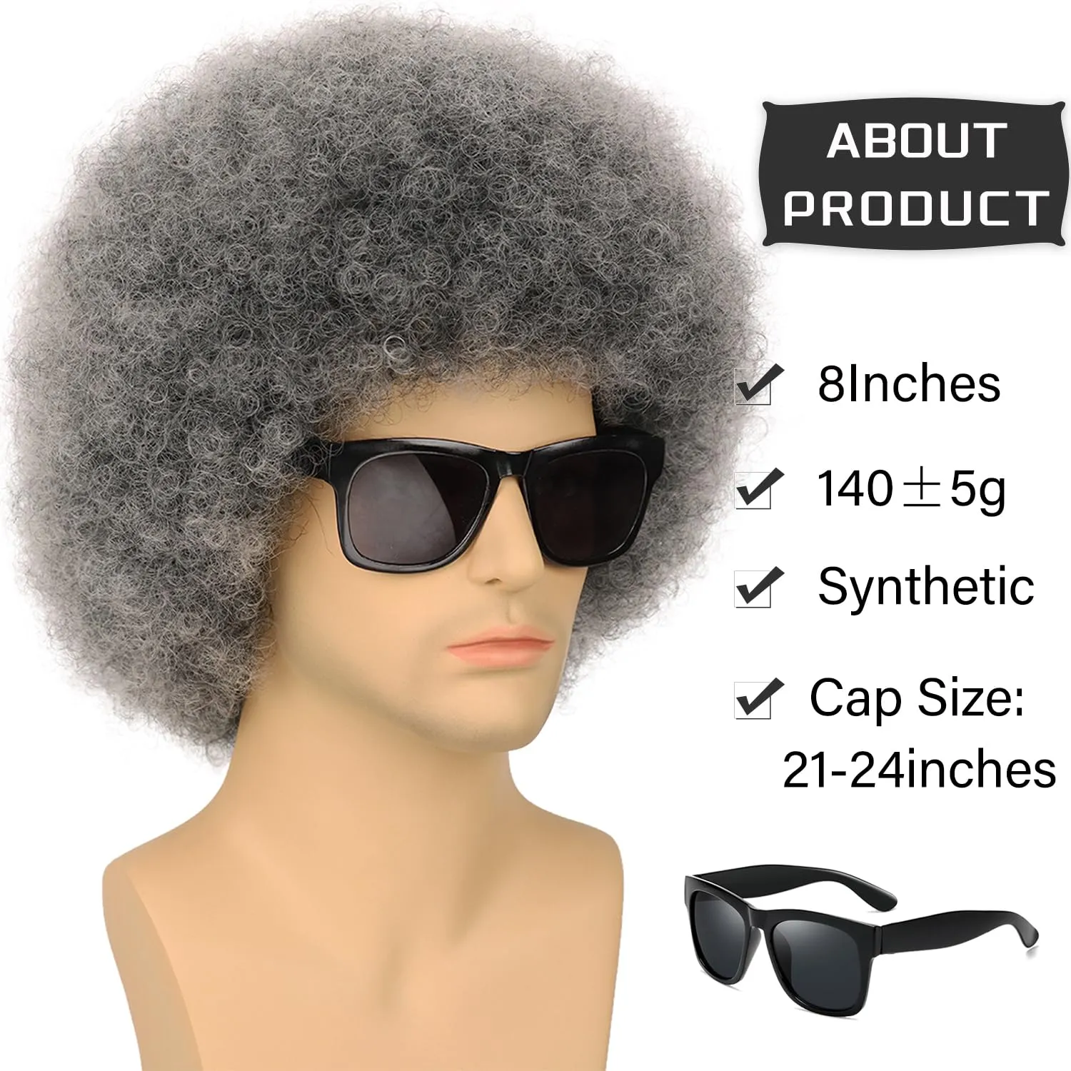 G&T Wig Grey Afro Wigs for Men Women Glueless Wear and Go Wig Curly afro 70s Disco Wig Fancy Funny Cosplay Christmas Party and Halloween Wigs. (Grey)