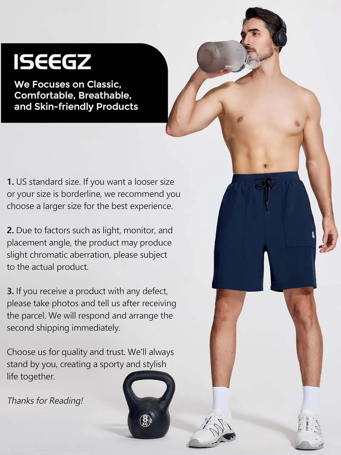 Mens Athletic Workout Gym Shorts 7 Inch Inseam Running Sweat Sport Shorts for Men with Zipper Pockets