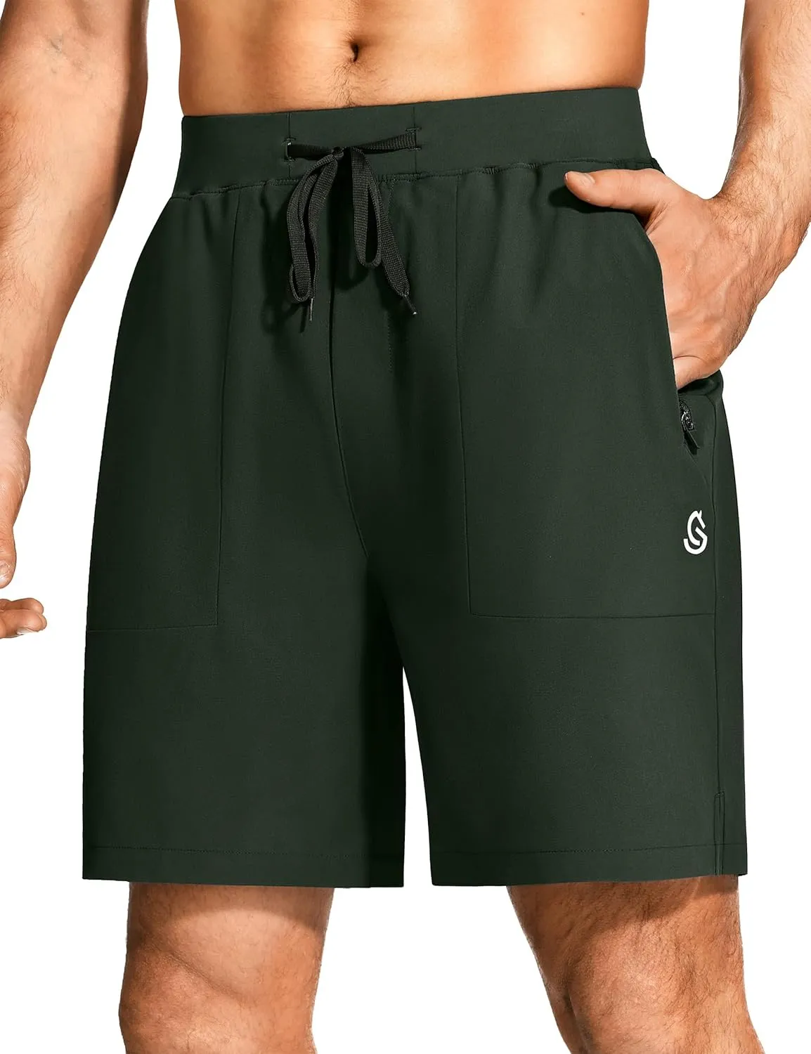Mens Athletic Workout Gym Shorts 7 Inch Inseam Running Sweat Sport Shorts for Men with Zipper Pockets