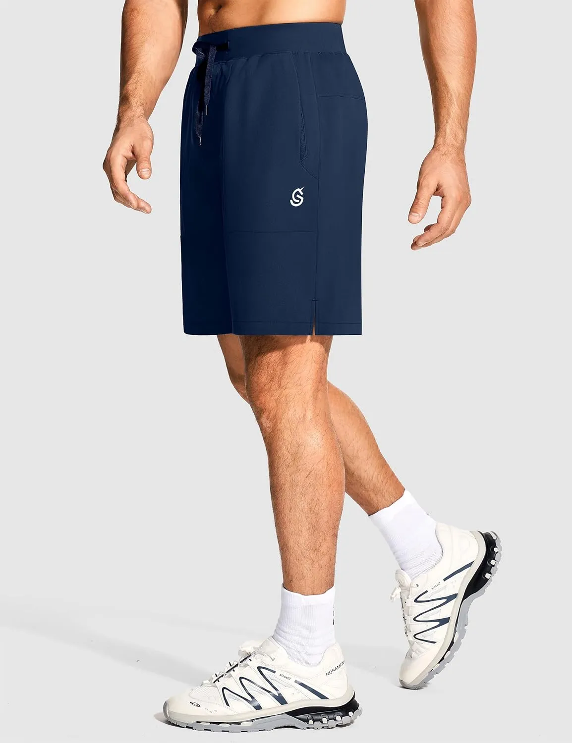 Mens Athletic Workout Gym Shorts 7 Inch Inseam Running Sweat Sport Shorts for Men with Zipper Pockets