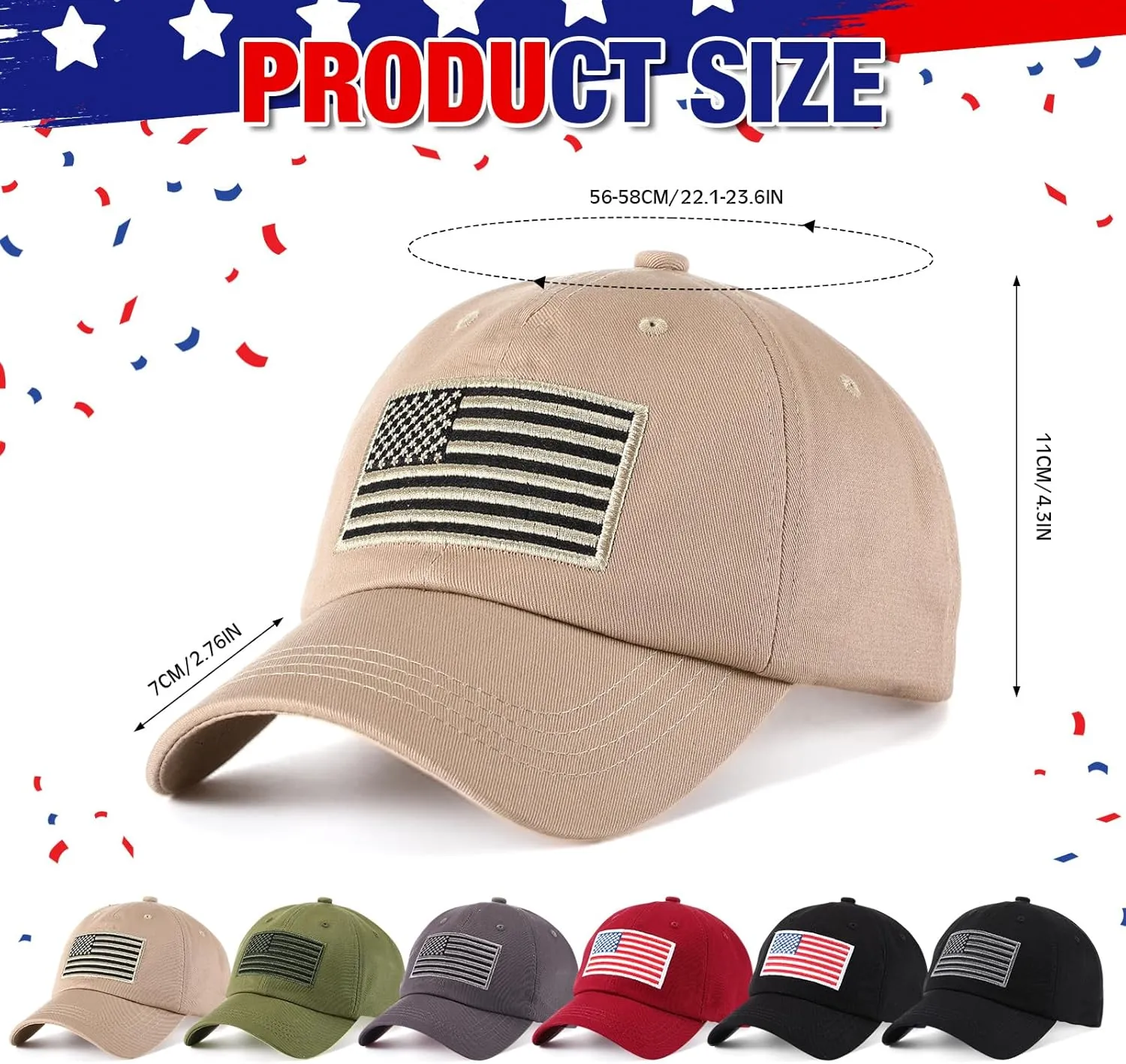 Tarpop 6 Pcs American Flag Baseball Cap Tactical USA Flag Hats Adjustable Washed Us Flag Cap for Men Women