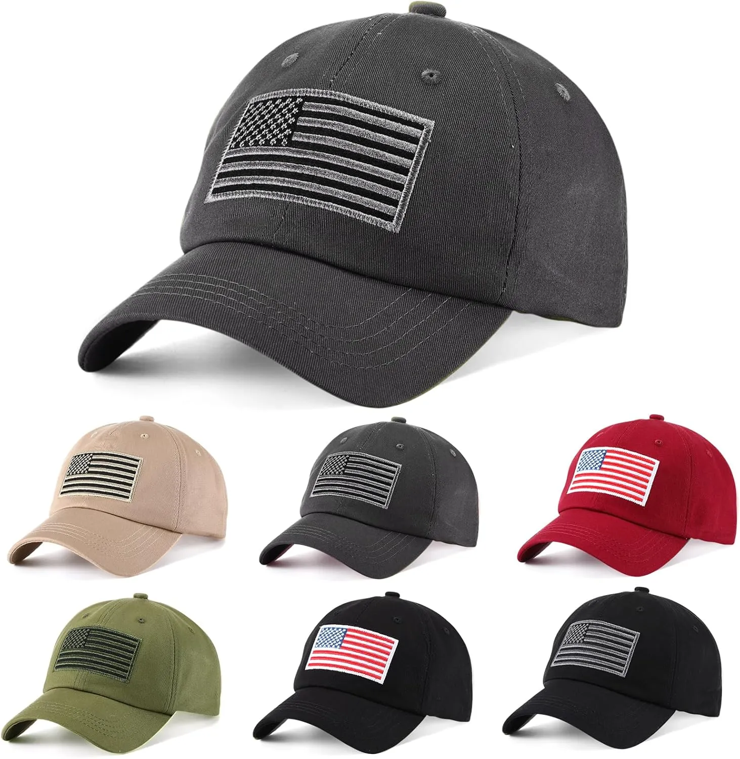 Tarpop 6 Pcs American Flag Baseball Cap Tactical USA Flag Hats Adjustable Washed Us Flag Cap for Men Women