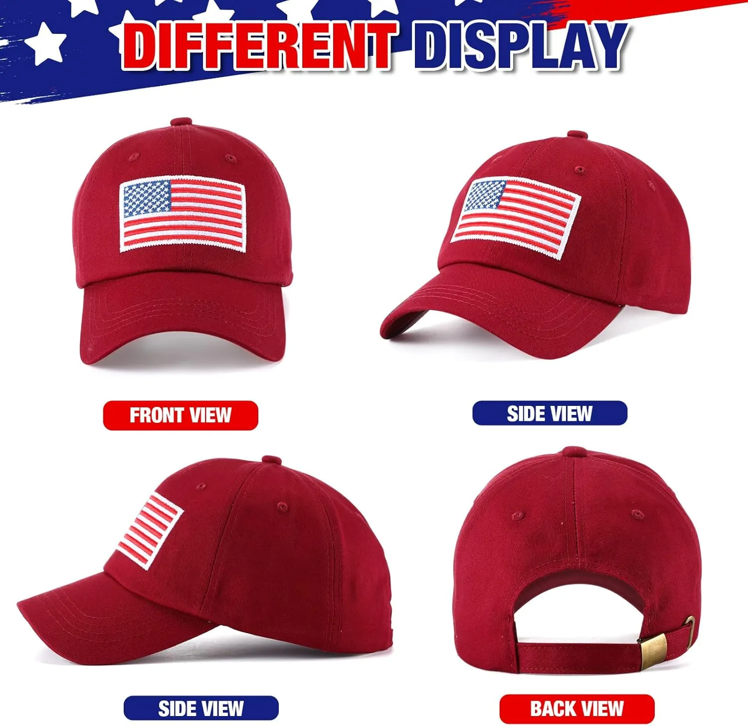 Tarpop 6 Pcs American Flag Baseball Cap Tactical USA Flag Hats Adjustable Washed Us Flag Cap for Men Women