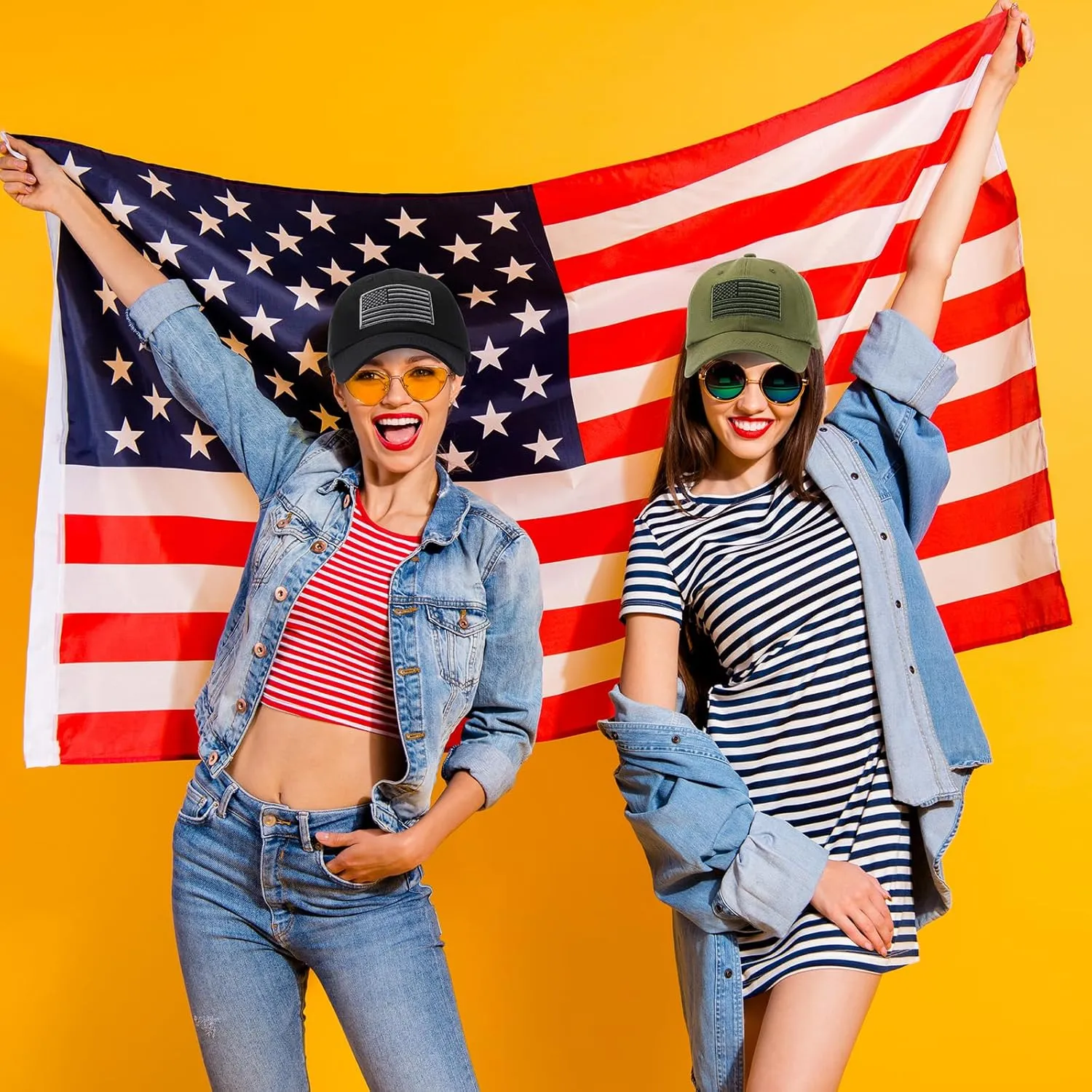 Tarpop 6 Pcs American Flag Baseball Cap Tactical USA Flag Hats Adjustable Washed Us Flag Cap for Men Women