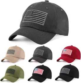 Tarpop 6 Pcs American Flag Baseball Cap Tactical USA Flag Hats Adjustable Washed Us Flag Cap for Men Women