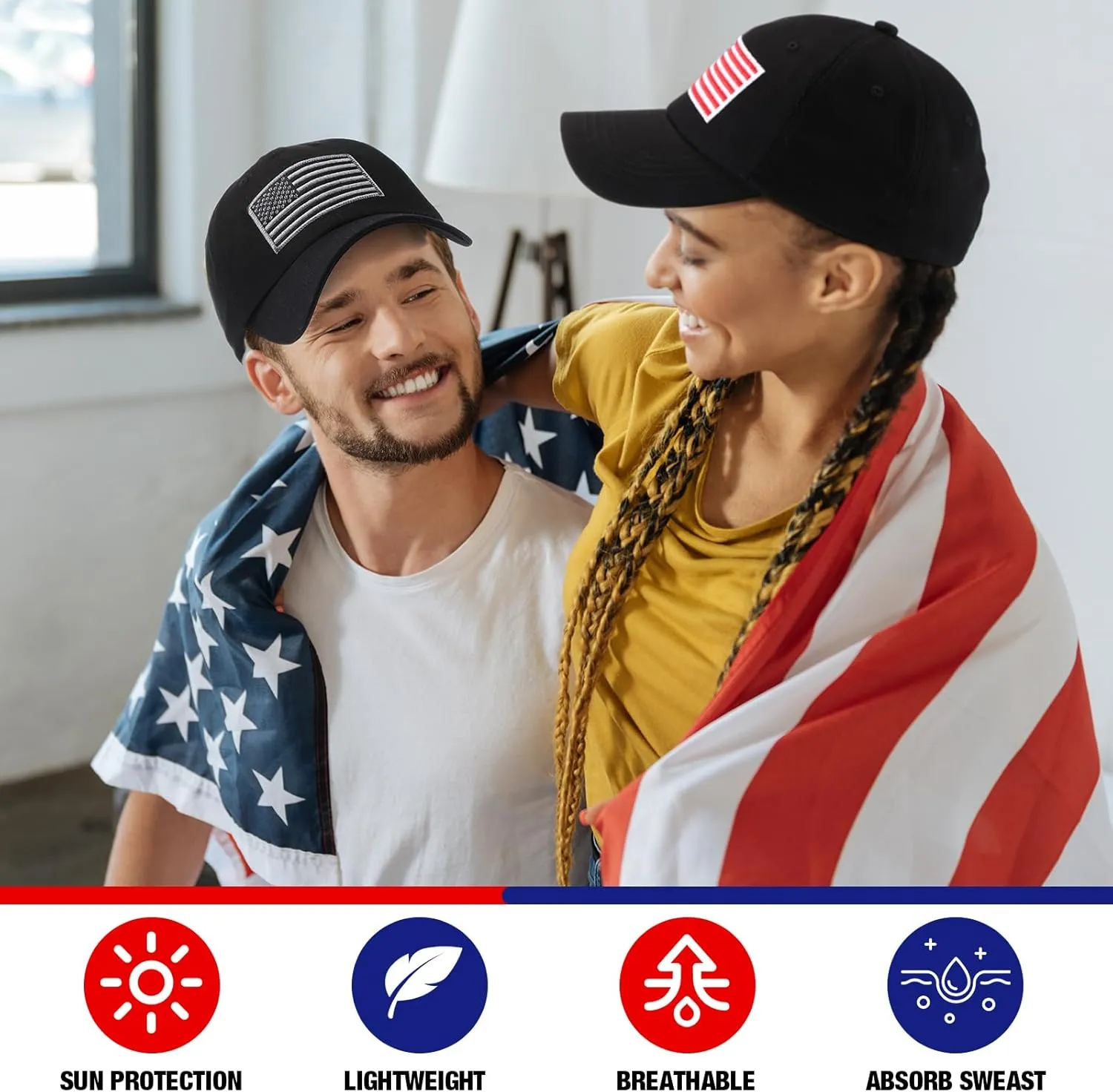Tarpop 6 Pcs American Flag Baseball Cap Tactical USA Flag Hats Adjustable Washed Us Flag Cap for Men Women